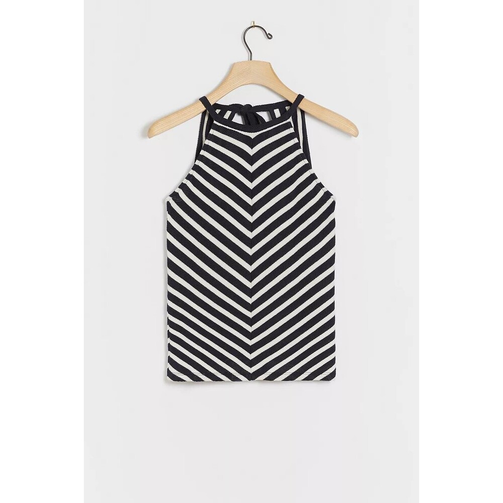 Maeve Anthropologie Melany Knit Halter Tank Top Navy Blue White stripe XS